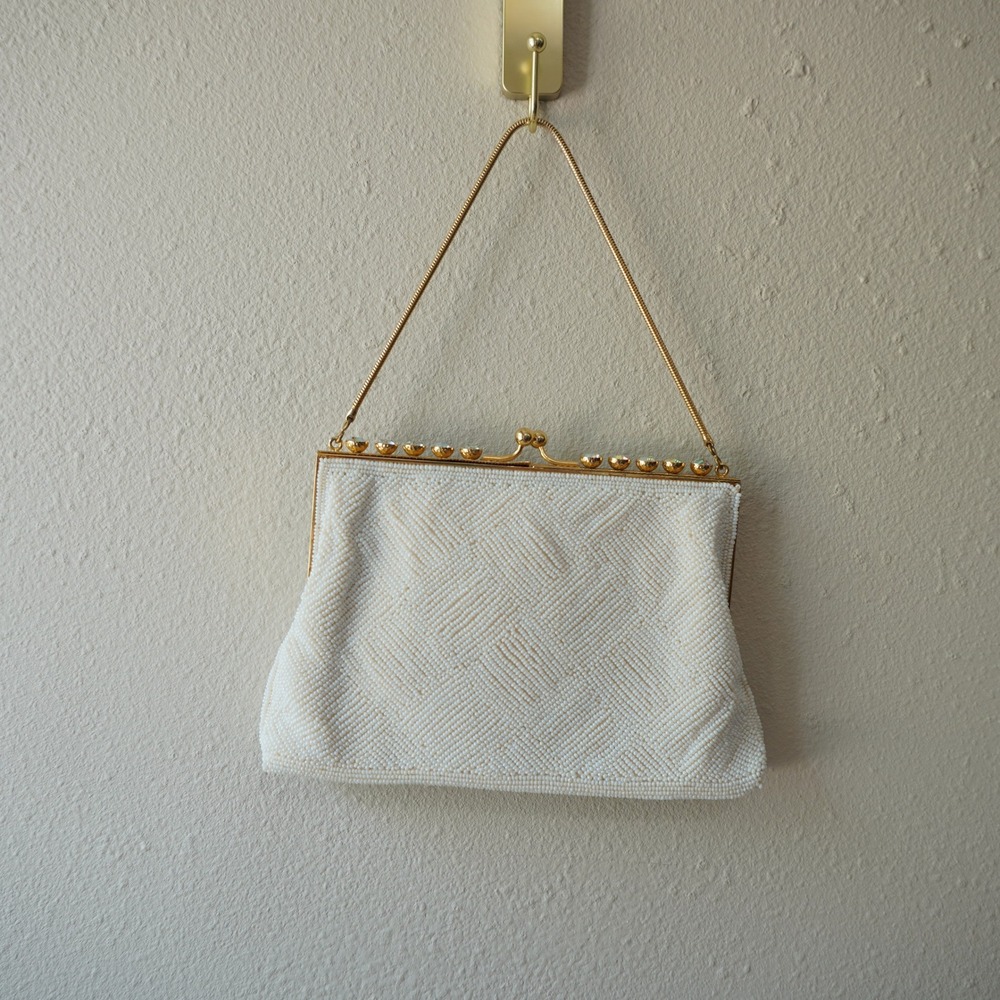Vintage Bag by Debbie White Seed Bead Aurora Borealis Rhinestone Clutch Japan